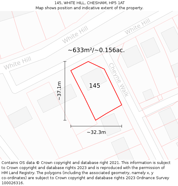 145, WHITE HILL, CHESHAM, HP5 1AT: Plot and title map