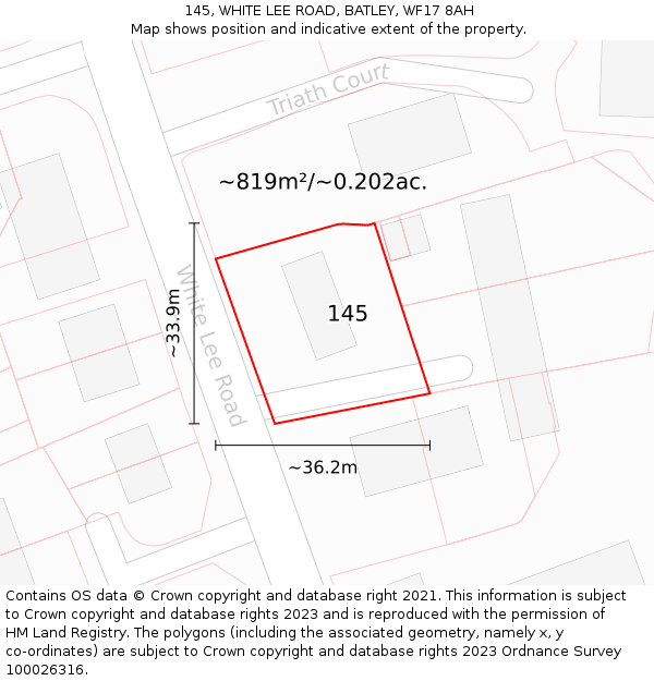 145, WHITE LEE ROAD, BATLEY, WF17 8AH: Plot and title map