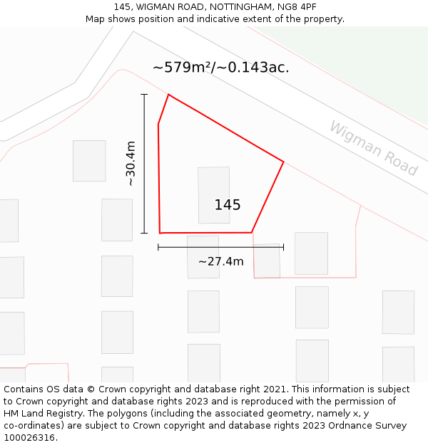 145, WIGMAN ROAD, NOTTINGHAM, NG8 4PF: Plot and title map