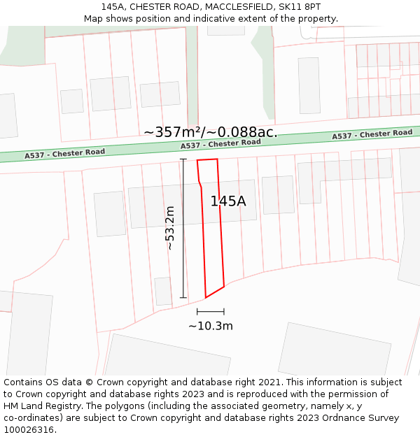 145A, CHESTER ROAD, MACCLESFIELD, SK11 8PT: Plot and title map