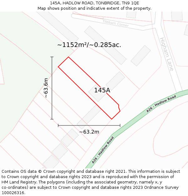145A, HADLOW ROAD, TONBRIDGE, TN9 1QE: Plot and title map