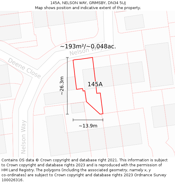 145A, NELSON WAY, GRIMSBY, DN34 5UJ: Plot and title map