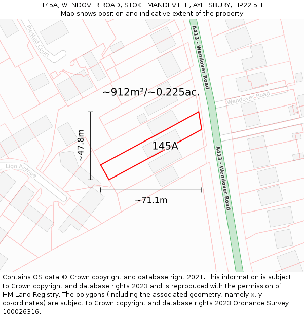 145A, WENDOVER ROAD, STOKE MANDEVILLE, AYLESBURY, HP22 5TF: Plot and title map