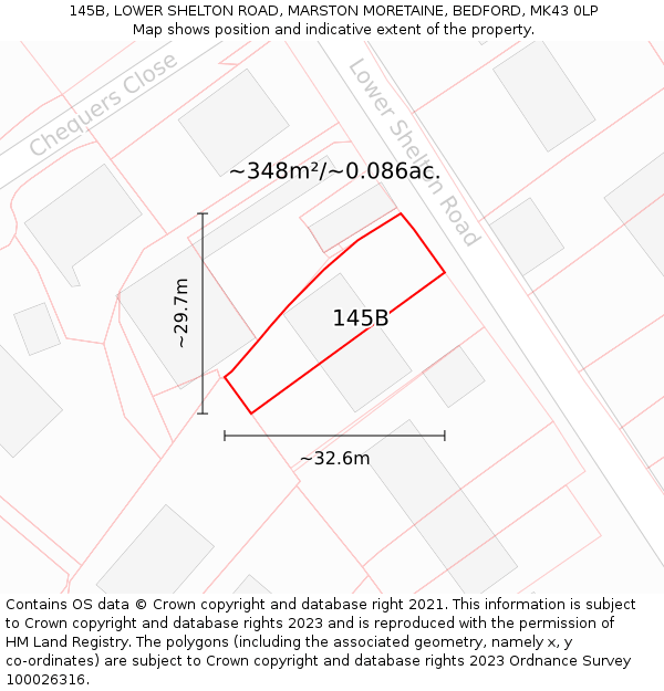 145B, LOWER SHELTON ROAD, MARSTON MORETAINE, BEDFORD, MK43 0LP: Plot and title map