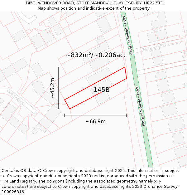 145B, WENDOVER ROAD, STOKE MANDEVILLE, AYLESBURY, HP22 5TF: Plot and title map