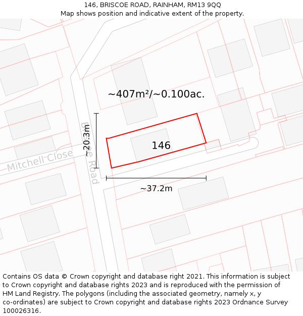 146, BRISCOE ROAD, RAINHAM, RM13 9QQ: Plot and title map