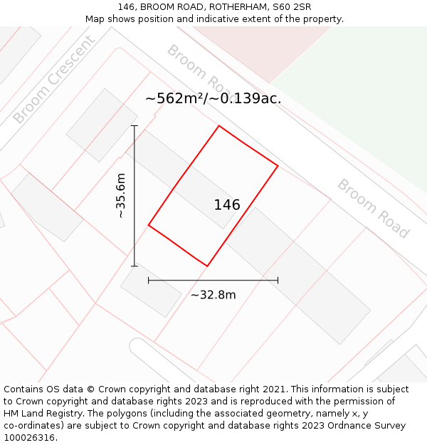 146, BROOM ROAD, ROTHERHAM, S60 2SR: Plot and title map