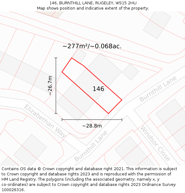 146, BURNTHILL LANE, RUGELEY, WS15 2HU: Plot and title map