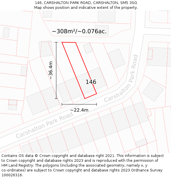 146, CARSHALTON PARK ROAD, CARSHALTON, SM5 3SG: Plot and title map