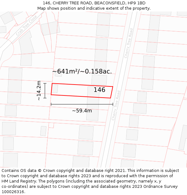 146, CHERRY TREE ROAD, BEACONSFIELD, HP9 1BD: Plot and title map