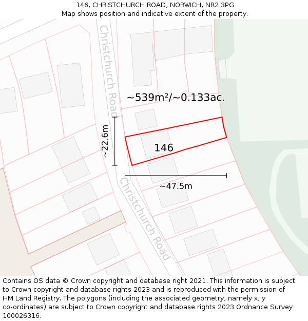 146, CHRISTCHURCH ROAD, NORWICH, NR2 3PG: Plot and title map