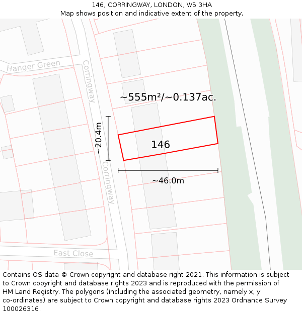146, CORRINGWAY, LONDON, W5 3HA: Plot and title map