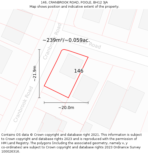 146, CRANBROOK ROAD, POOLE, BH12 3JA: Plot and title map