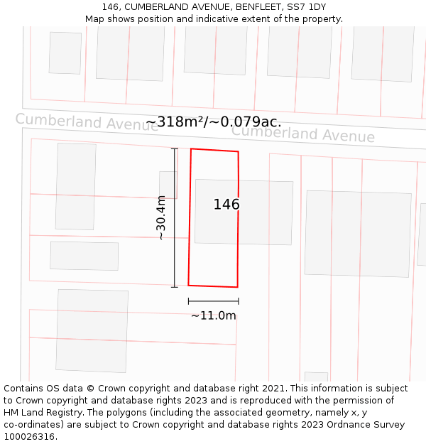 146, CUMBERLAND AVENUE, BENFLEET, SS7 1DY: Plot and title map