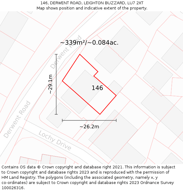 146, DERWENT ROAD, LEIGHTON BUZZARD, LU7 2XT: Plot and title map