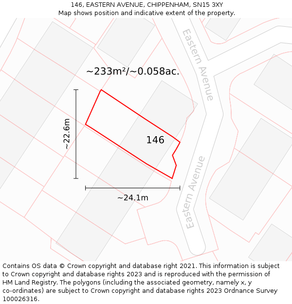 146, EASTERN AVENUE, CHIPPENHAM, SN15 3XY: Plot and title map
