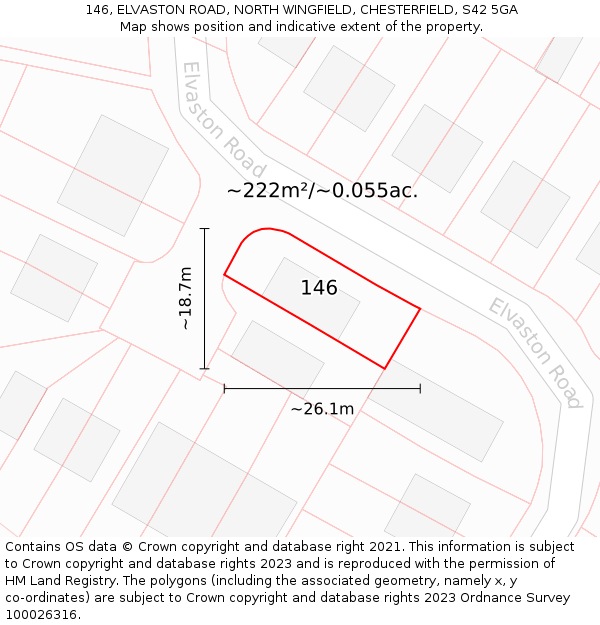 146, ELVASTON ROAD, NORTH WINGFIELD, CHESTERFIELD, S42 5GA: Plot and title map