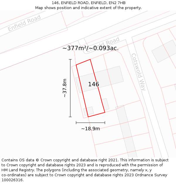 146, ENFIELD ROAD, ENFIELD, EN2 7HB: Plot and title map
