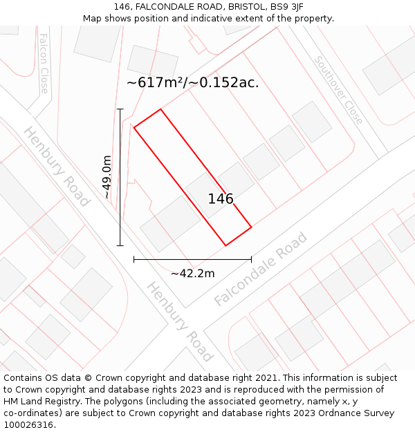 146, FALCONDALE ROAD, BRISTOL, BS9 3JF: Plot and title map