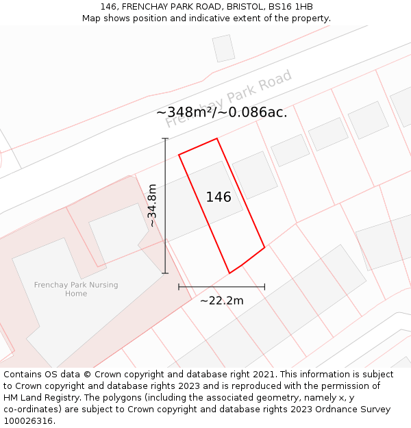 146, FRENCHAY PARK ROAD, BRISTOL, BS16 1HB: Plot and title map