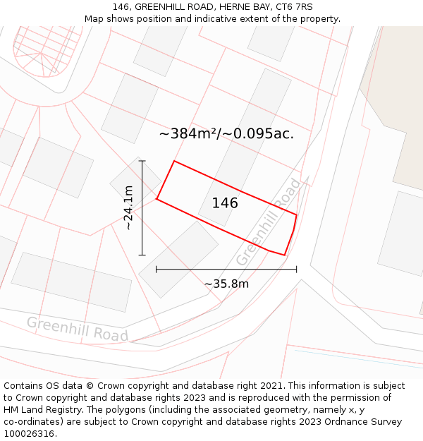 146, GREENHILL ROAD, HERNE BAY, CT6 7RS: Plot and title map