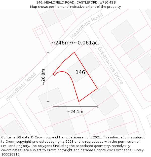 146, HEALDFIELD ROAD, CASTLEFORD, WF10 4SS: Plot and title map