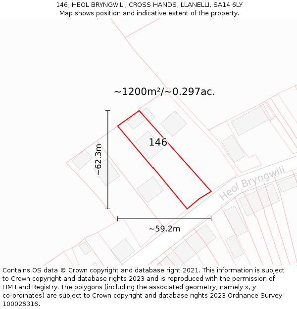 146, HEOL BRYNGWILI, CROSS HANDS, LLANELLI, SA14 6LY: Plot and title map