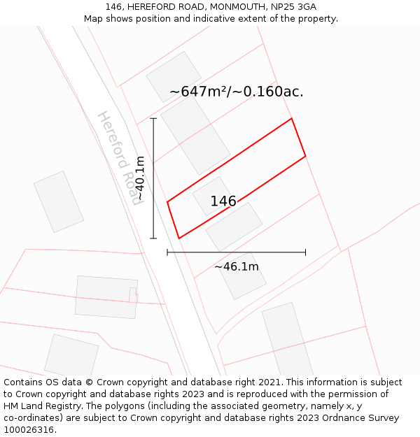 146, HEREFORD ROAD, MONMOUTH, NP25 3GA: Plot and title map