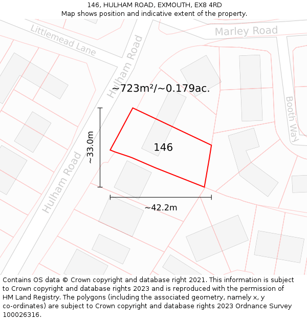 146, HULHAM ROAD, EXMOUTH, EX8 4RD: Plot and title map