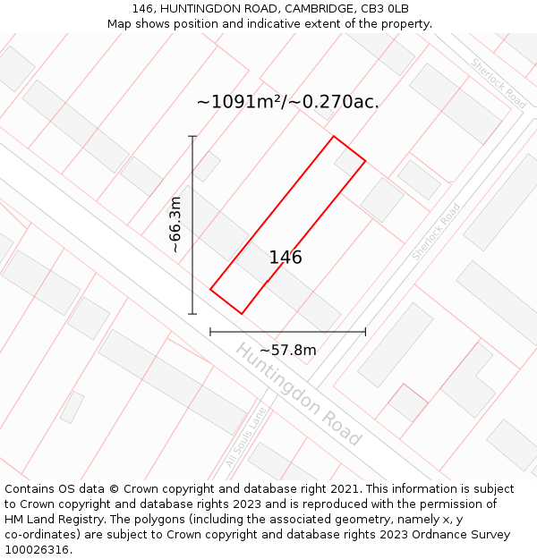 146, HUNTINGDON ROAD, CAMBRIDGE, CB3 0LB: Plot and title map