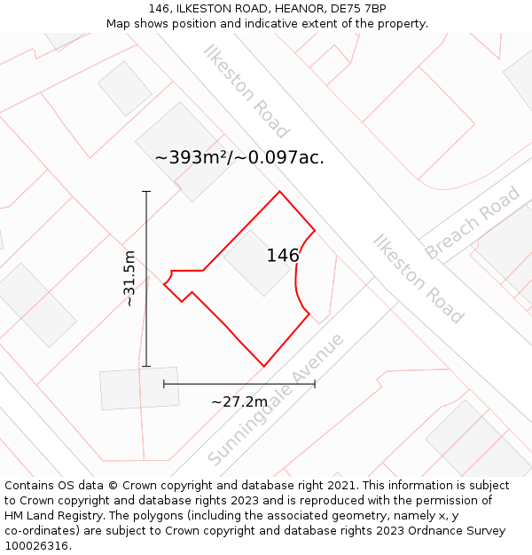146, ILKESTON ROAD, HEANOR, DE75 7BP: Plot and title map