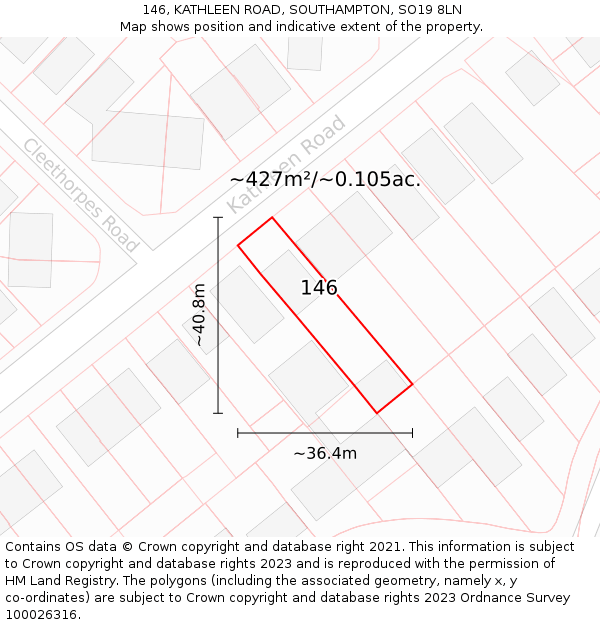 146, KATHLEEN ROAD, SOUTHAMPTON, SO19 8LN: Plot and title map