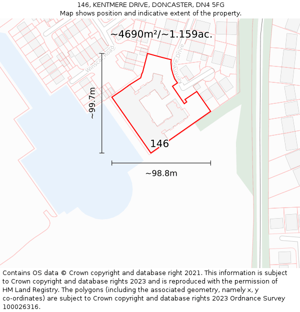 146, KENTMERE DRIVE, DONCASTER, DN4 5FG: Plot and title map