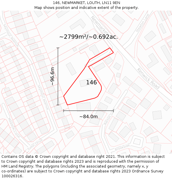 146, NEWMARKET, LOUTH, LN11 9EN: Plot and title map