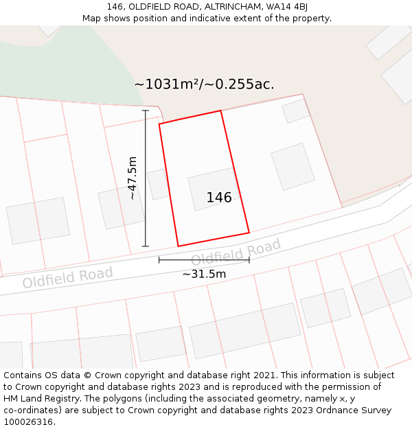 146, OLDFIELD ROAD, ALTRINCHAM, WA14 4BJ: Plot and title map