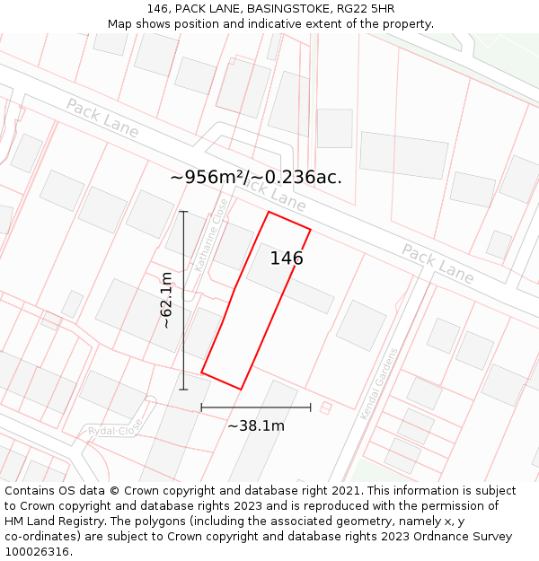 146, PACK LANE, BASINGSTOKE, RG22 5HR: Plot and title map