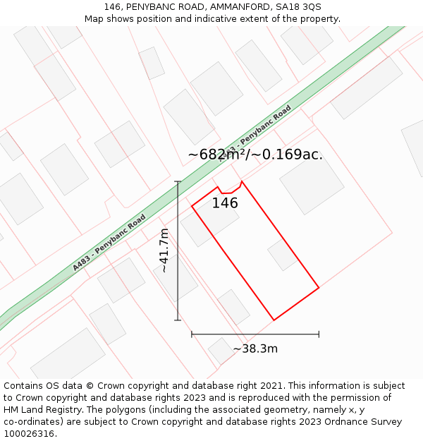 146, PENYBANC ROAD, AMMANFORD, SA18 3QS: Plot and title map