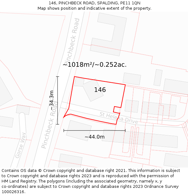 146, PINCHBECK ROAD, SPALDING, PE11 1QN: Plot and title map