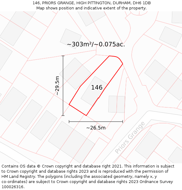 146, PRIORS GRANGE, HIGH PITTINGTON, DURHAM, DH6 1DB: Plot and title map