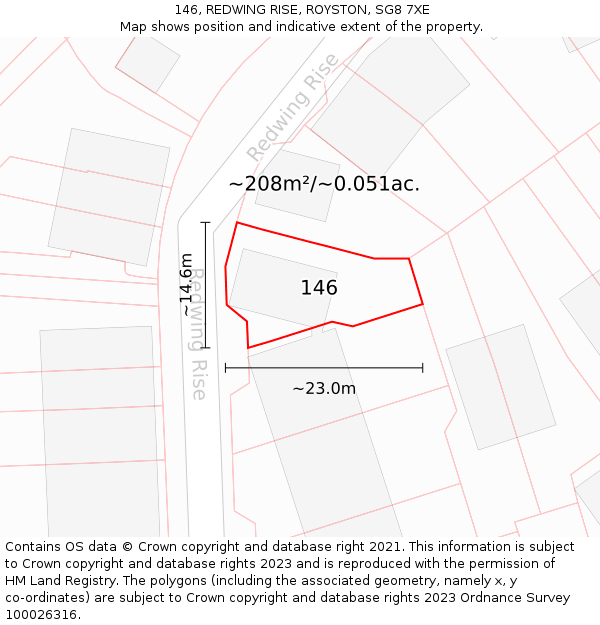 146, REDWING RISE, ROYSTON, SG8 7XE: Plot and title map