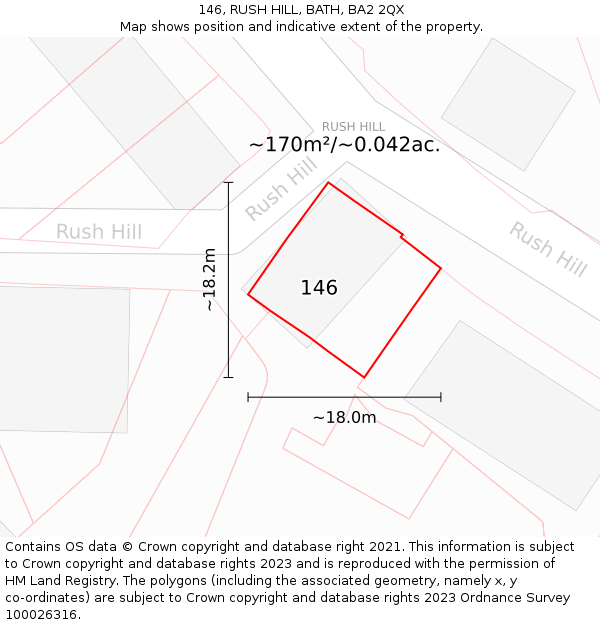 146, RUSH HILL, BATH, BA2 2QX: Plot and title map