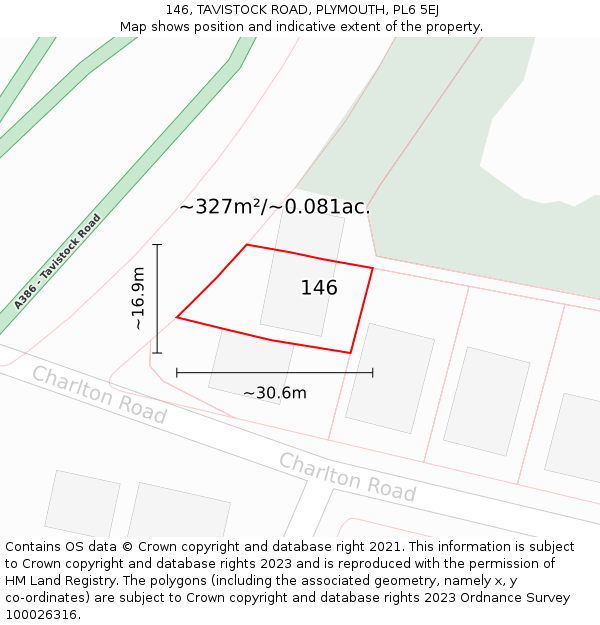 146, TAVISTOCK ROAD, PLYMOUTH, PL6 5EJ: Plot and title map