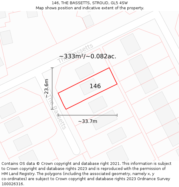 146, THE BASSETTS, STROUD, GL5 4SW: Plot and title map