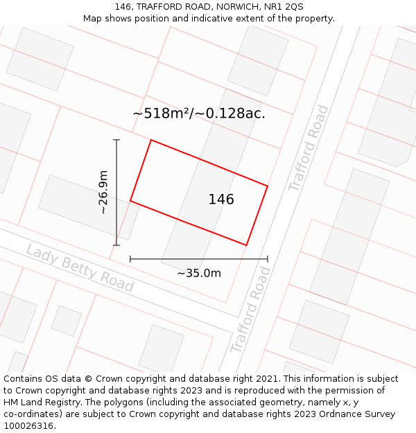 146, TRAFFORD ROAD, NORWICH, NR1 2QS: Plot and title map