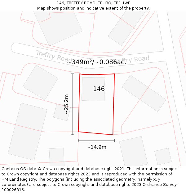 146, TREFFRY ROAD, TRURO, TR1 1WE: Plot and title map