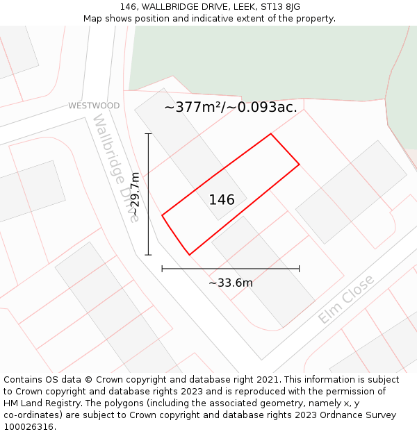 146, WALLBRIDGE DRIVE, LEEK, ST13 8JG: Plot and title map