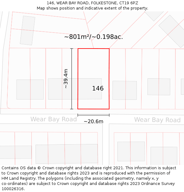 146, WEAR BAY ROAD, FOLKESTONE, CT19 6PZ: Plot and title map