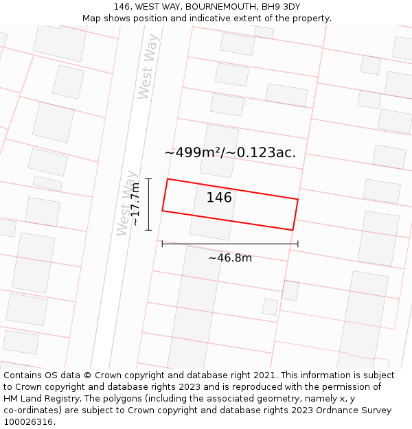 146, WEST WAY, BOURNEMOUTH, BH9 3DY: Plot and title map