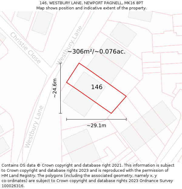 146, WESTBURY LANE, NEWPORT PAGNELL, MK16 8PT: Plot and title map