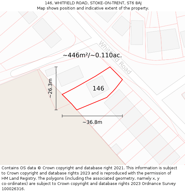 146, WHITFIELD ROAD, STOKE-ON-TRENT, ST6 8AJ: Plot and title map